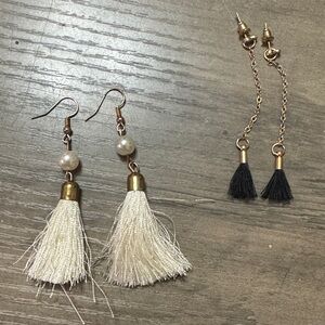 Elegant Tassel Earrings Set in Black and Cream